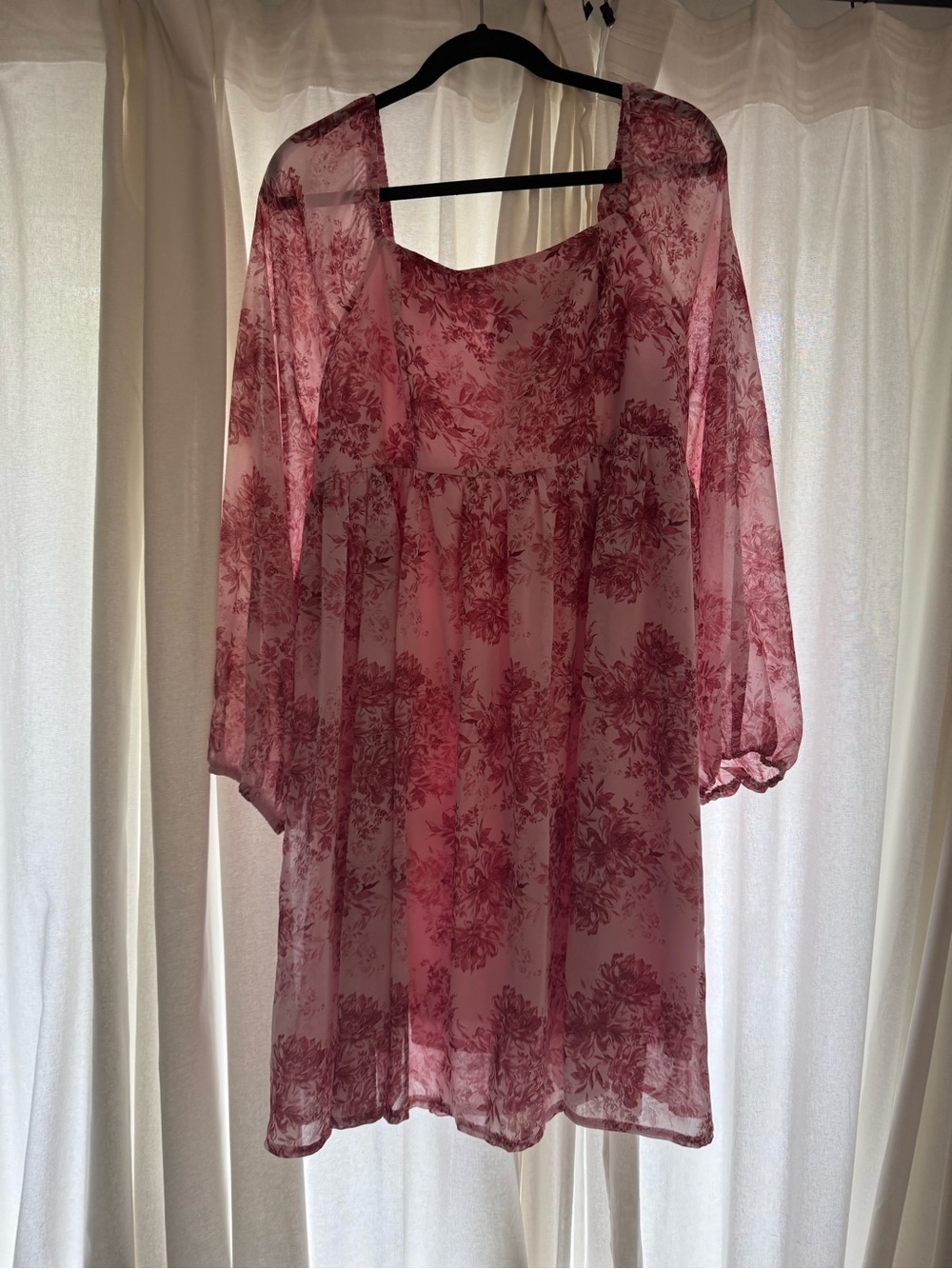 Sheer Floral Pink Babydoll Dress
